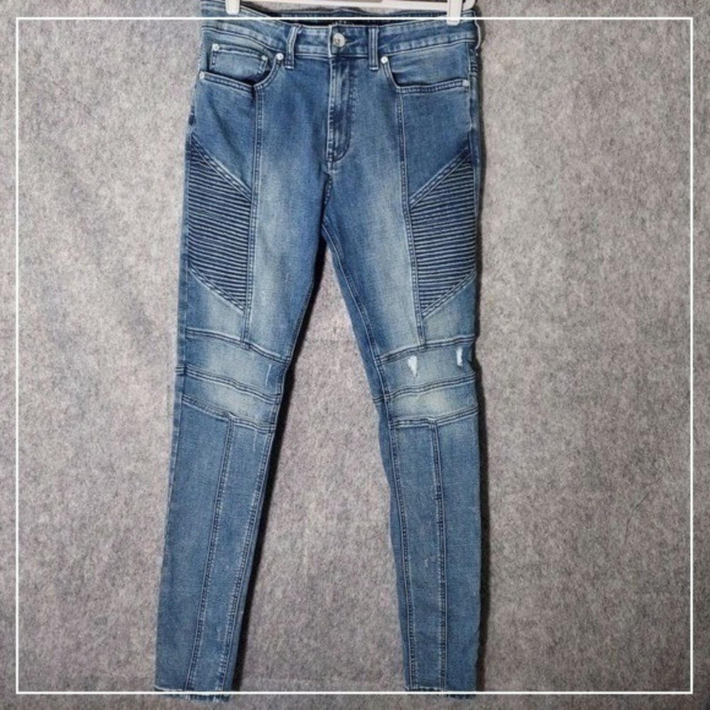 Pacsun Jeans Men 32 Blue Stacked Skinny Ribbed Stonewash Distressed‎ Streetwear